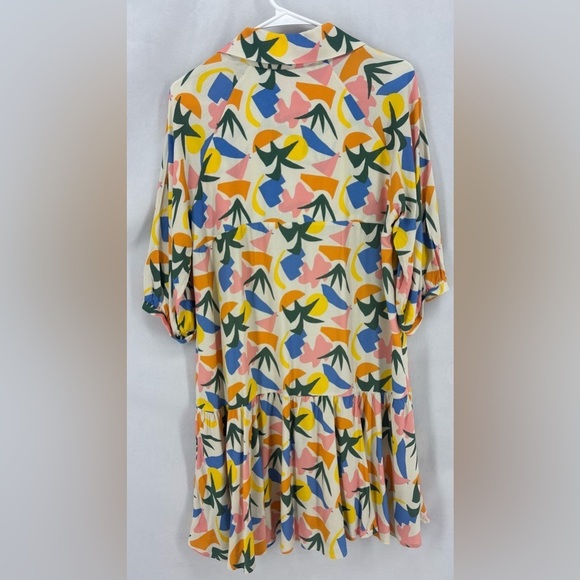 FRESHA Abbott Verano V-Neck 3/4 Puff Sleeve Tiered Mini Dress medium Colorful - Picture 4 of 11